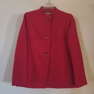 Women's Red Button-Front Skirt Set Jacket - EMILY...